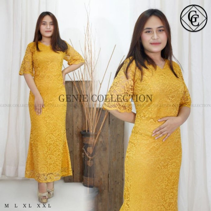 longdress brokat dress pesta natal dan tahun baru dress pesta - gold, M