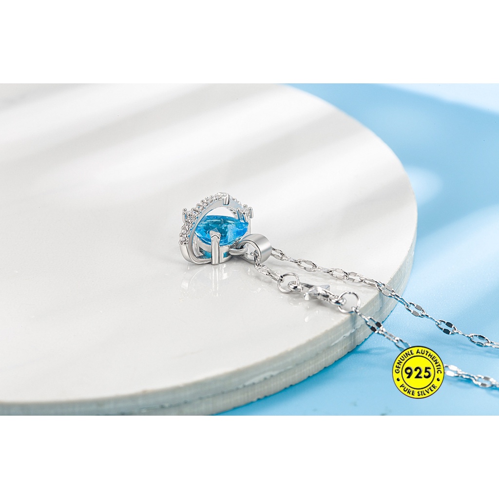 Kalung Rantai Dengan Liontin Hati Warna Biru Es Batu Zircon Untuk Wanita U1388
