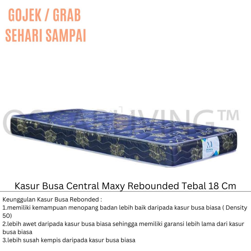 Gojek/Grab Kasur Busa Central Maxy Rebounded Tebal 18 Cm / Kasur Busa Biru