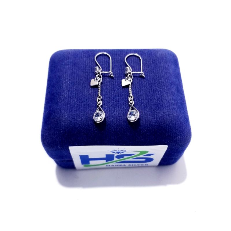 Anting Perak Asli Silver 925 Lapis Emas Putih Agogo Italy Panjang - Anting Wanita Anti Karat