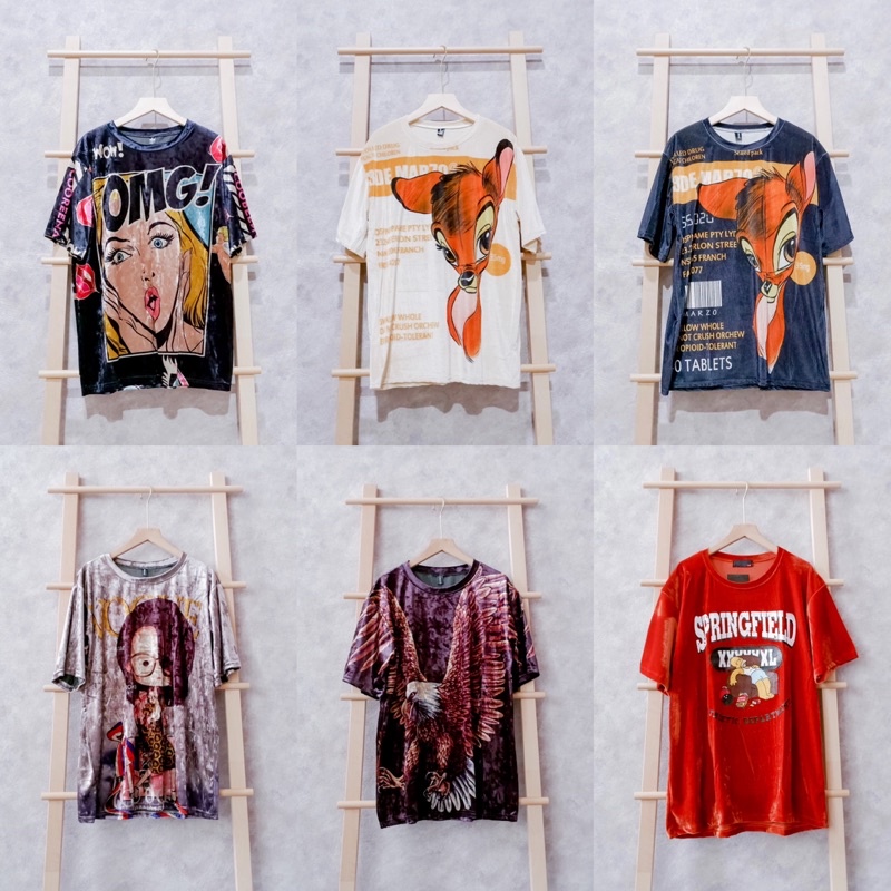 TL1396 Kaos Velvet Oversize (pakaian atasan wanita kekinian terbaru lengan pendek bludru velvet impo