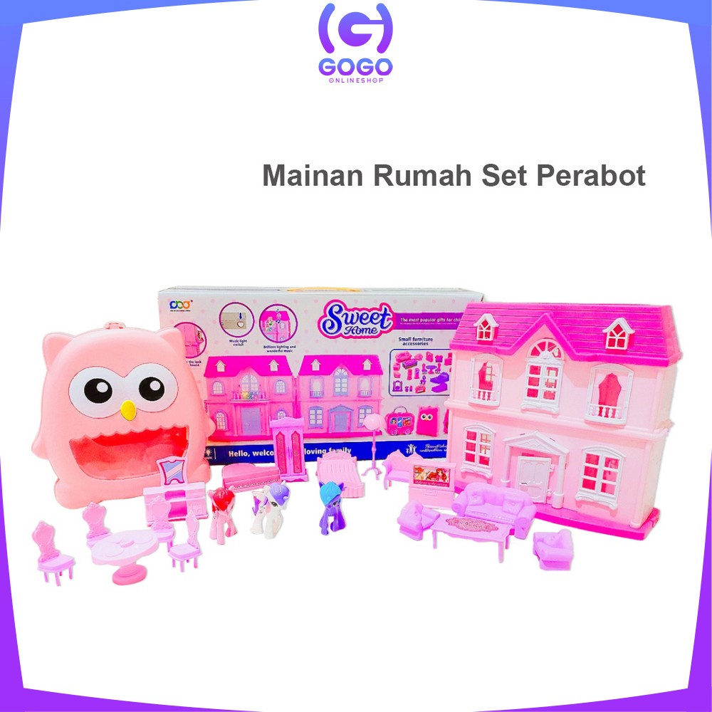 GOGO-M123 Mainan Rumah Rumahan Anak Perempuan Set Lengkap Perabot Dengan Koper Troli Rumah Ada Suara