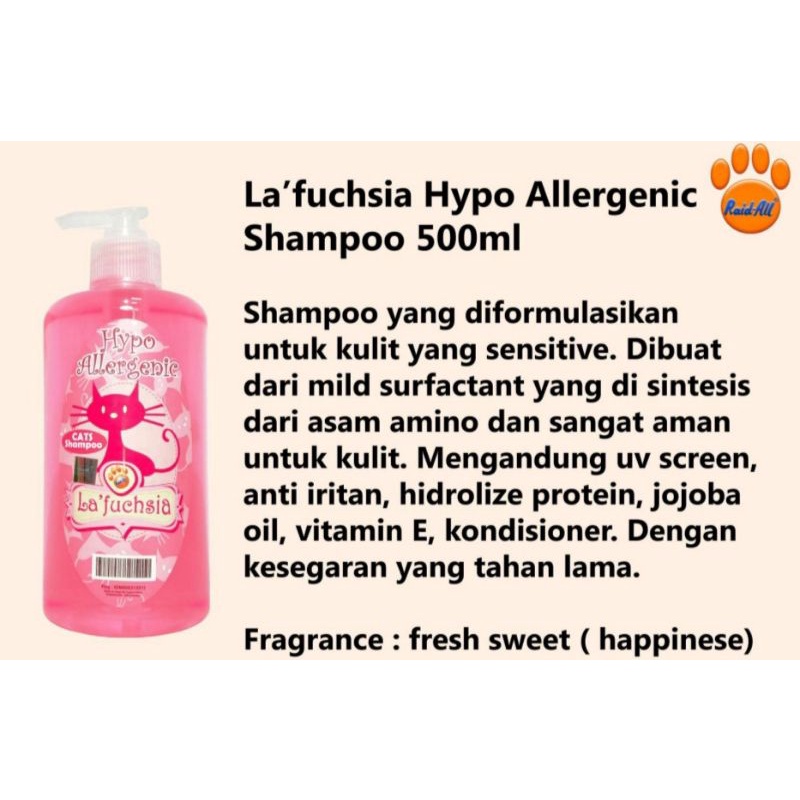 shampo kucing La'fuchsia hypo allergenic 500ml raid all