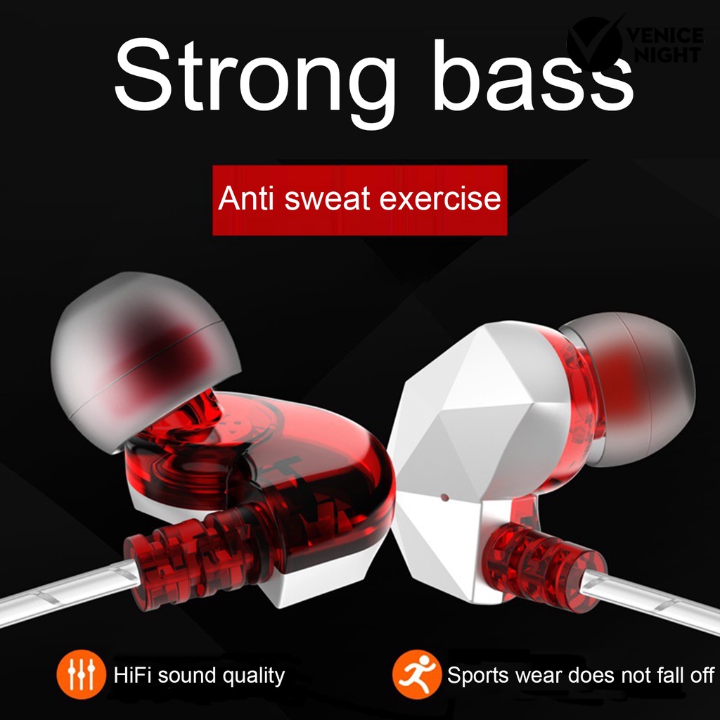 (VNEP) (Berkabel) S360 Sports Running Earphones Fashion In-ear Diamond Shaped Music Bass Earplugs