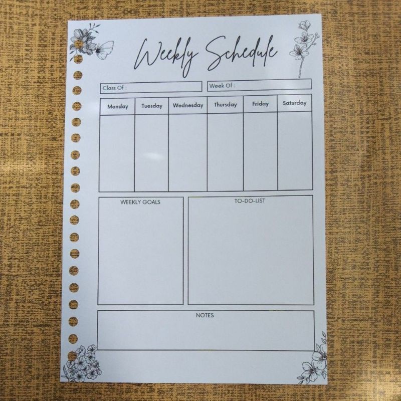 

Isi binder A5 weekly planner flowers hitam putih