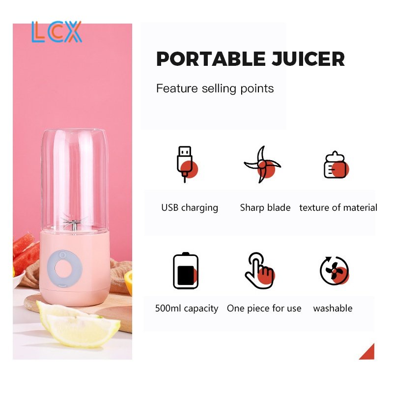 LCX Rechargeable Mini Portable Juicer 500ML Blender Jus Mini Alat Jus Portable Listrik VS-1852