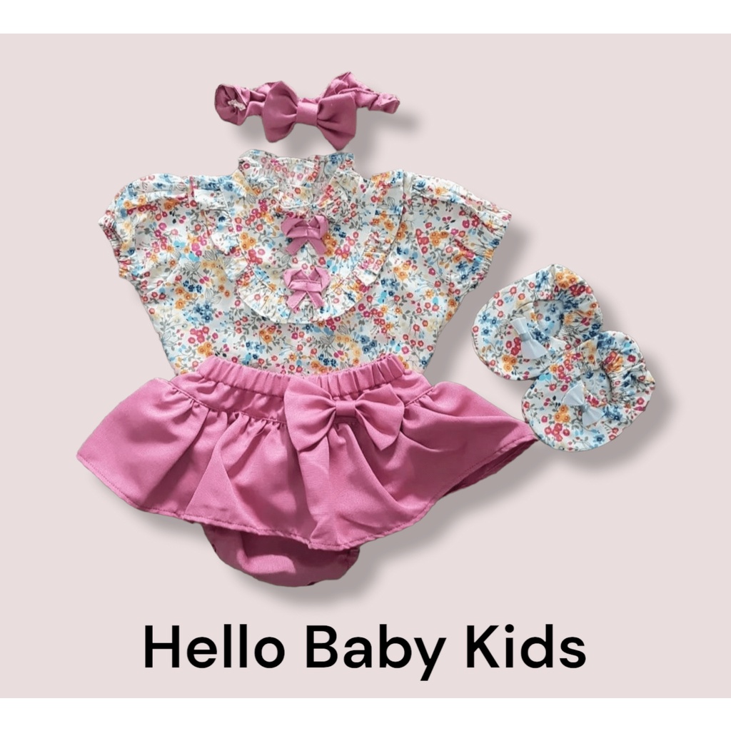 Setelan Baju Bayi Perempuan Balon Bunga FREE bandana + sarung kaki