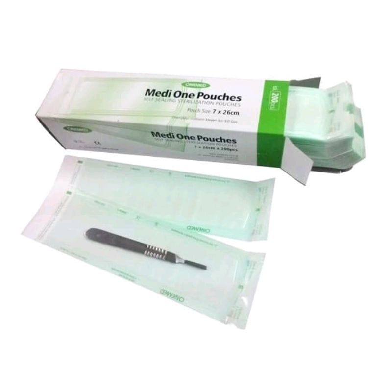 1 BJ Plastik Sterile Pouches Untuk Menyimpan peralatan intrumen setRIL di steril / Sterile Pouch MediOne 9x26cm OneMed box isi 200lbr