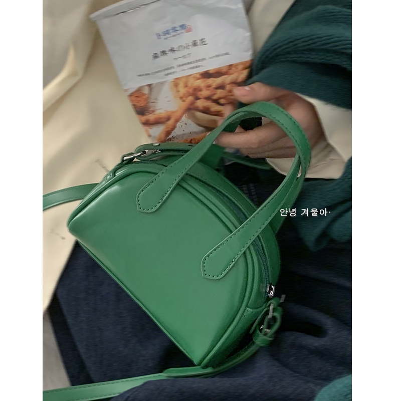 Suhao tas tangan hijau wanita 2021 baru trendi fashion retro shell bag niche all-match ins shoulder messenger bag