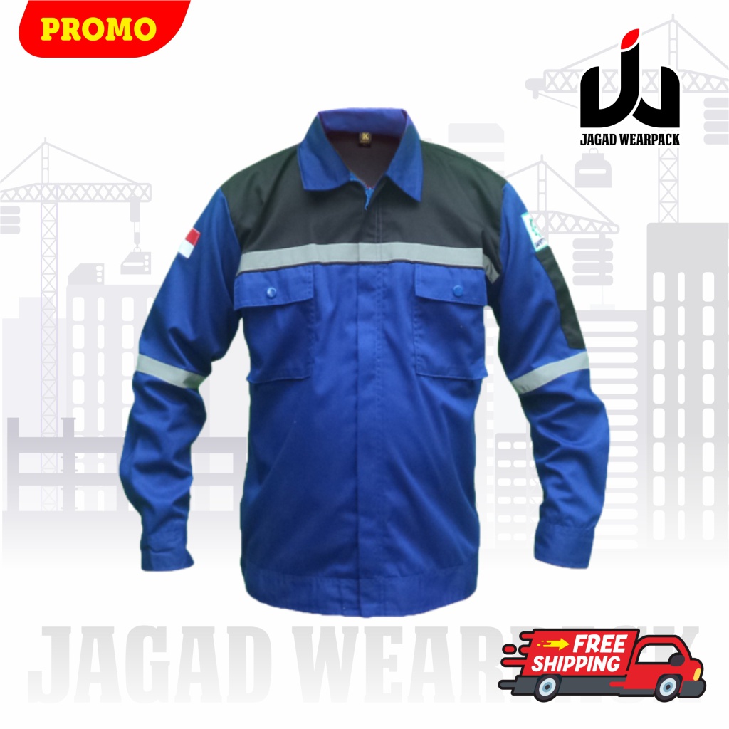 Wearpack Safety Katelpak Atasan Kemeja Kerja Potongan Lengan Panjang Baju Kerja BIRU HITAM