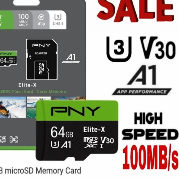 microSD 64GB XC U3 V30 PNY Elite-x 100Mb/s 100% Original