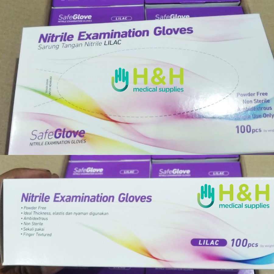 Sarung Tangan Nitrile Safe Glove Lilac / Sarung Tangan Nitrile Examnination Glove Safe Glove Lilac / Handscoon Nitrile Nitril Safe Glove Lilac / Sarung Tangan Medis / Sarung Tangan Kesehatan / Nitrile Gloves / Sarung Tangan Nitril Hand Gloves