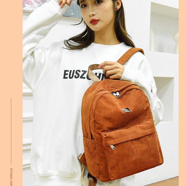 TAS RANSEL WANITA IMPORT BACKPACK BESAR CORDUROY COKLAT JESSIKA TA696B7 PREMIUM KOREA GENDONG PUNGGUNG SEKOLAH KULIAH KERJA REMAJA KEKINIAN FASHION BATAM