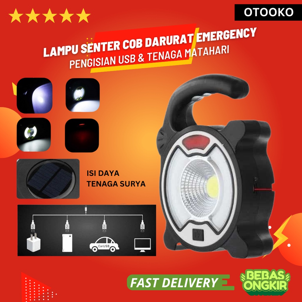 Lampu Senter COB darurat emergency Recharge USB/ Solar 18650 x 2 329A