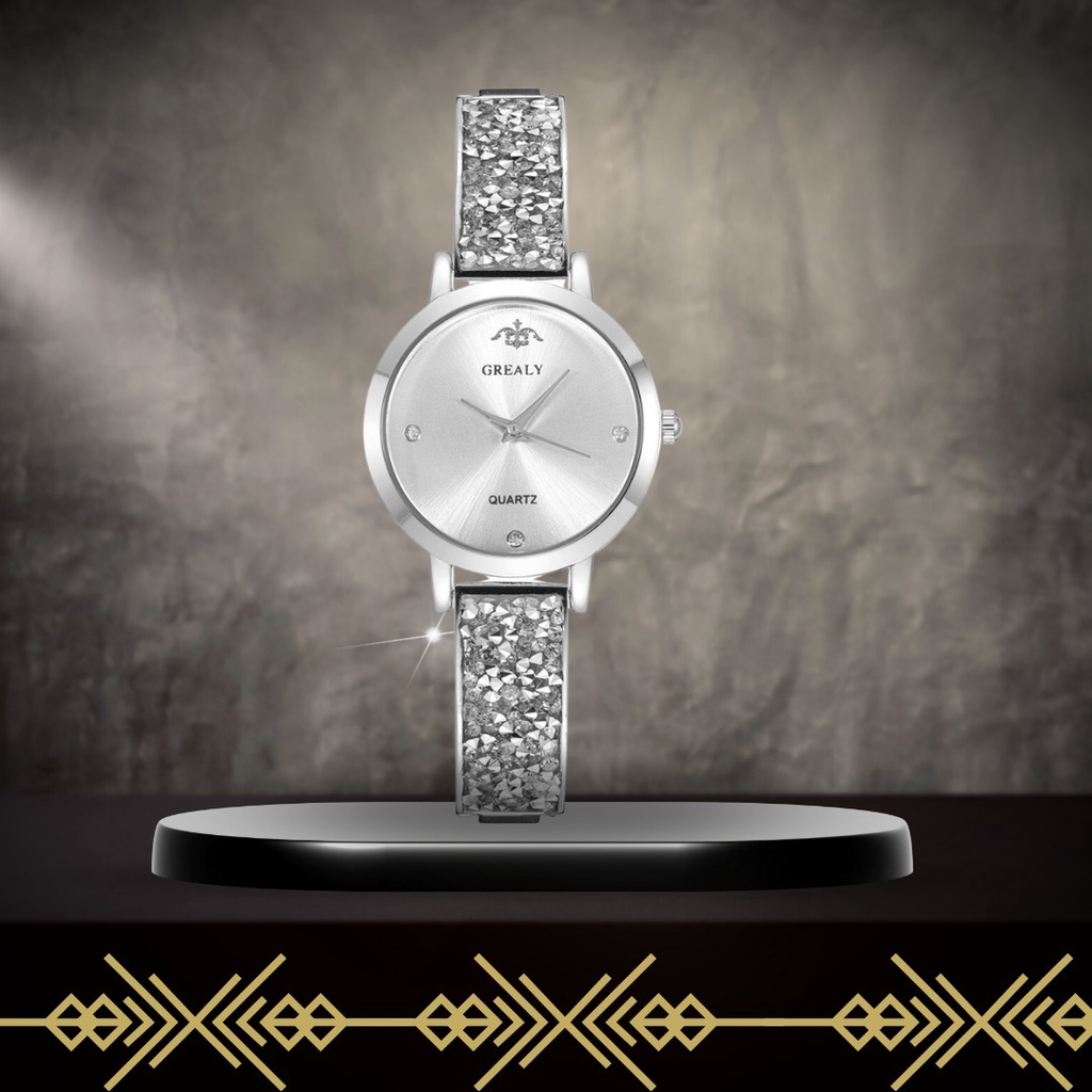 JAM TANGAN WANITA PESTA IMPORT SILVER DIAMOND BOOMA ORIGINAL REMAJA TAHAN GELANG AIR MEWAH MODEL RANTAI ELEGANT JAM116S3 CEWEK KEKINIAN KOREA