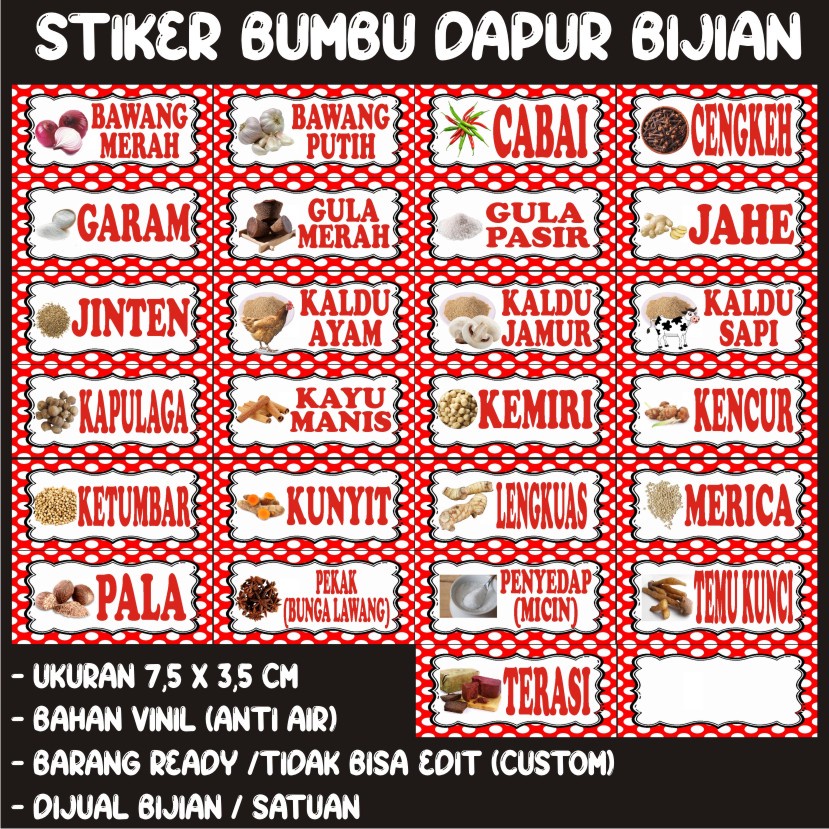 

(KODE S14 ) STIKER BUMBU|LABEL BUMBU|STIKER BUMBU DAPUR|NAMA BUMBU|BUMBU DAPUR|BUMBU REMPAH|STIKER WATERPROOF|STIKER TAHAN AIR DAN MINYAK