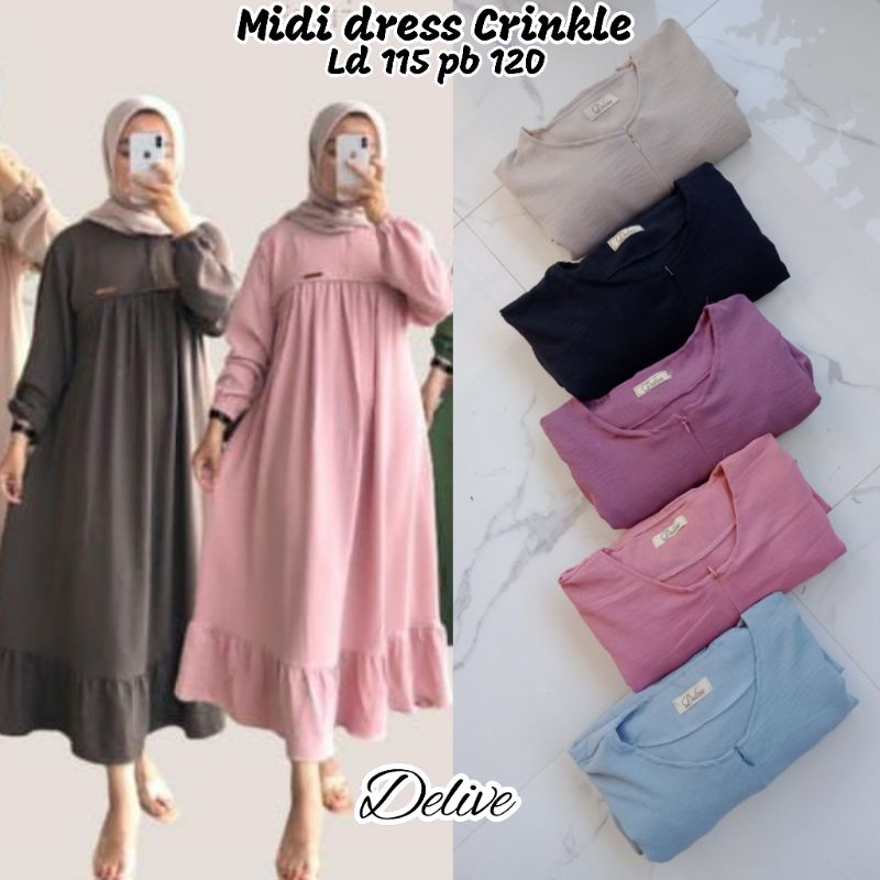 Midi Dress Crinkle//Midi Dress Crinkle polos//Homey Dress Crinkle
