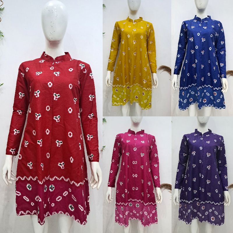 tunik batik jumputan - tunik batik modern - tunik batik busui - tunik batik terbaru