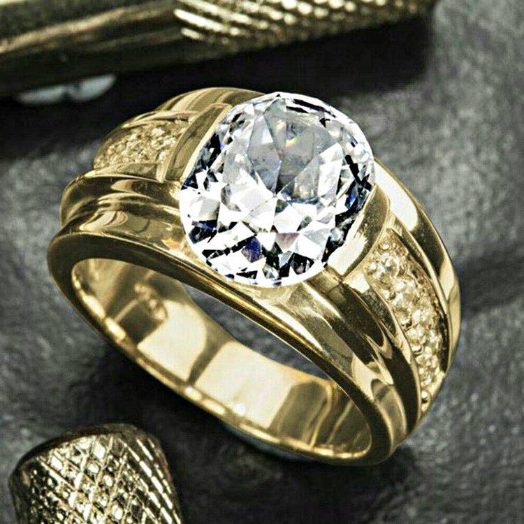 Cincin 18k Gold Bahan Titanium Steel Hias Kristal Berlian Zircon AAA Untuk Pria Dan Wanita