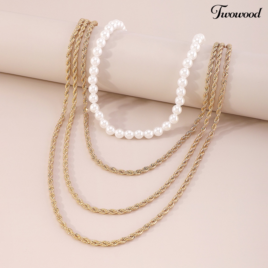 2pcs Kalung Multilayer Aksen Mutiara Imitasi Untuk Wanita