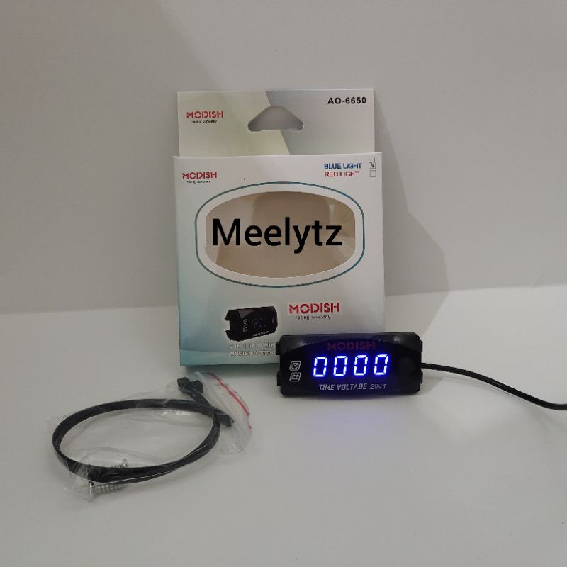 Modish 2 in 1 Voltmeter aki dan jam 2 fungsi Voltmeter digital LED biru