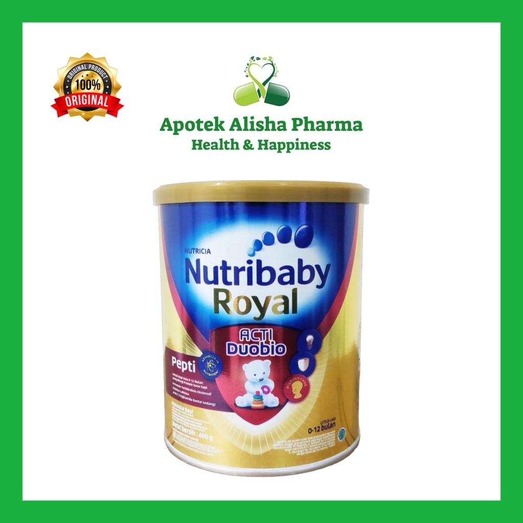 Nutribaby Pepti 0-12 bulan 400gr - Nutricia Nutribaby Royal Actiduobio Pepti Powder Susu Formula Bebas Laktosa Untuk Bayi Alergi Protein Susu Sapi / Nutrilon / Nutribebi Prosyneo