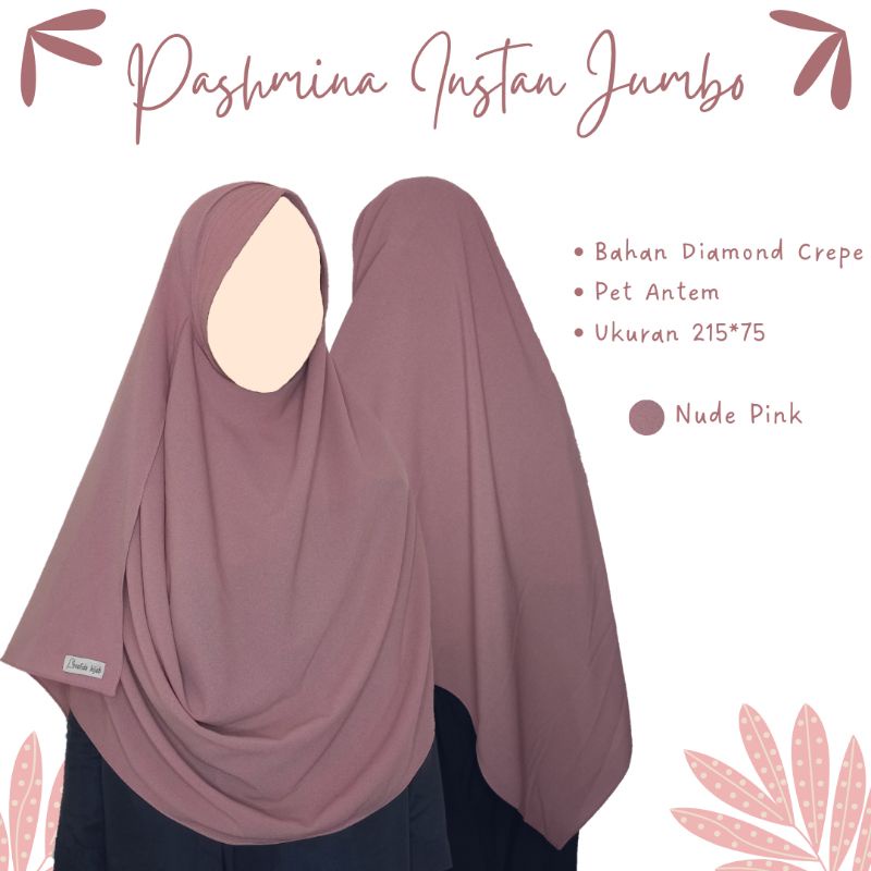 Pashmina Instan Syar'i Pet Bahan Diamond Crepe Ukuran Jumbo