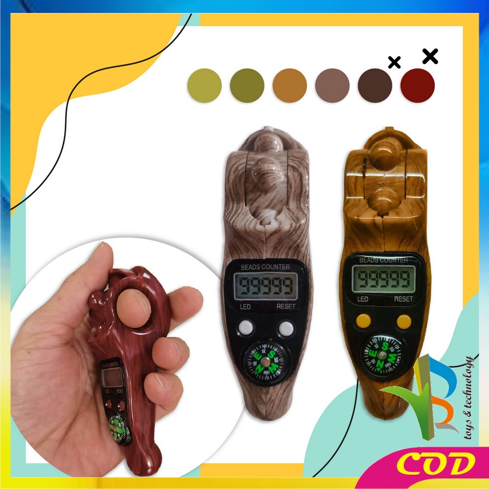 RB-C582 Tasbih Digital Motif Kayu Led + Kompas / Tasbih Kayu Alat Hitung Tahlil Finger Counter Compas / Muslim Tasbih