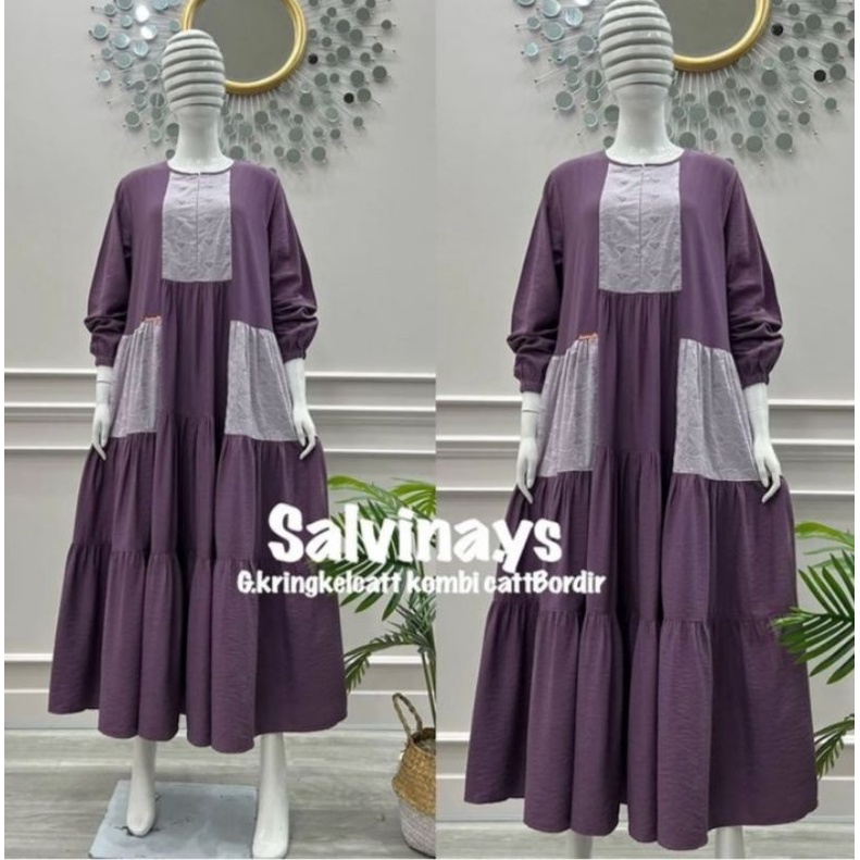 Gamis salvina kringkel combi brokat