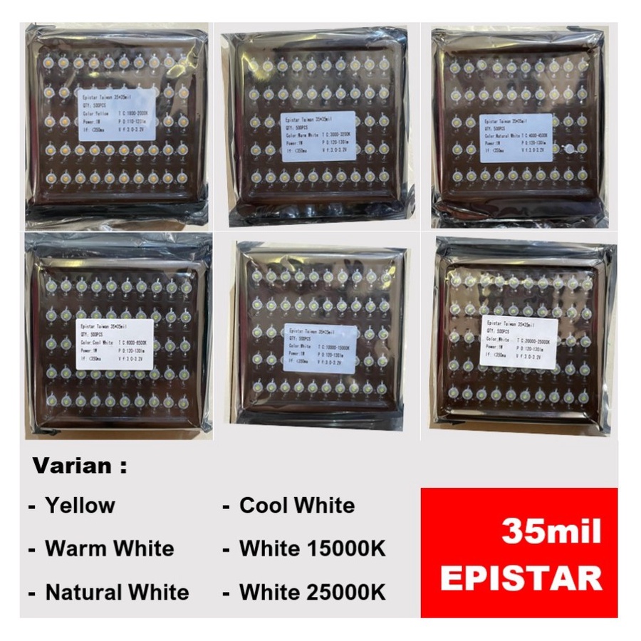 HPL LED 1W EPISTAR 35mil Yellow Warm Natural Cool White Kuning Putih