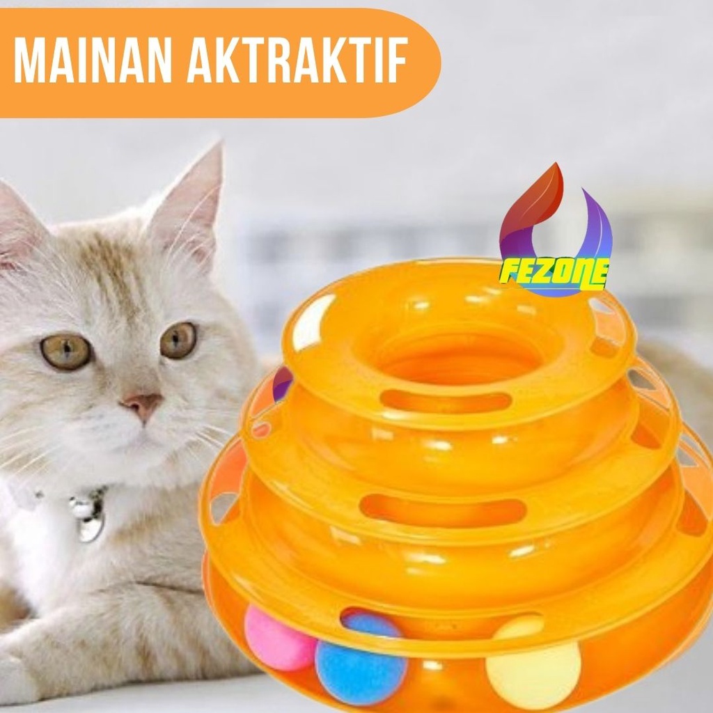 Mainan Kucing Bola Putar - Lucu Interaktif Cat Toys Circular Tower Toy 3 Lapis FEZONE