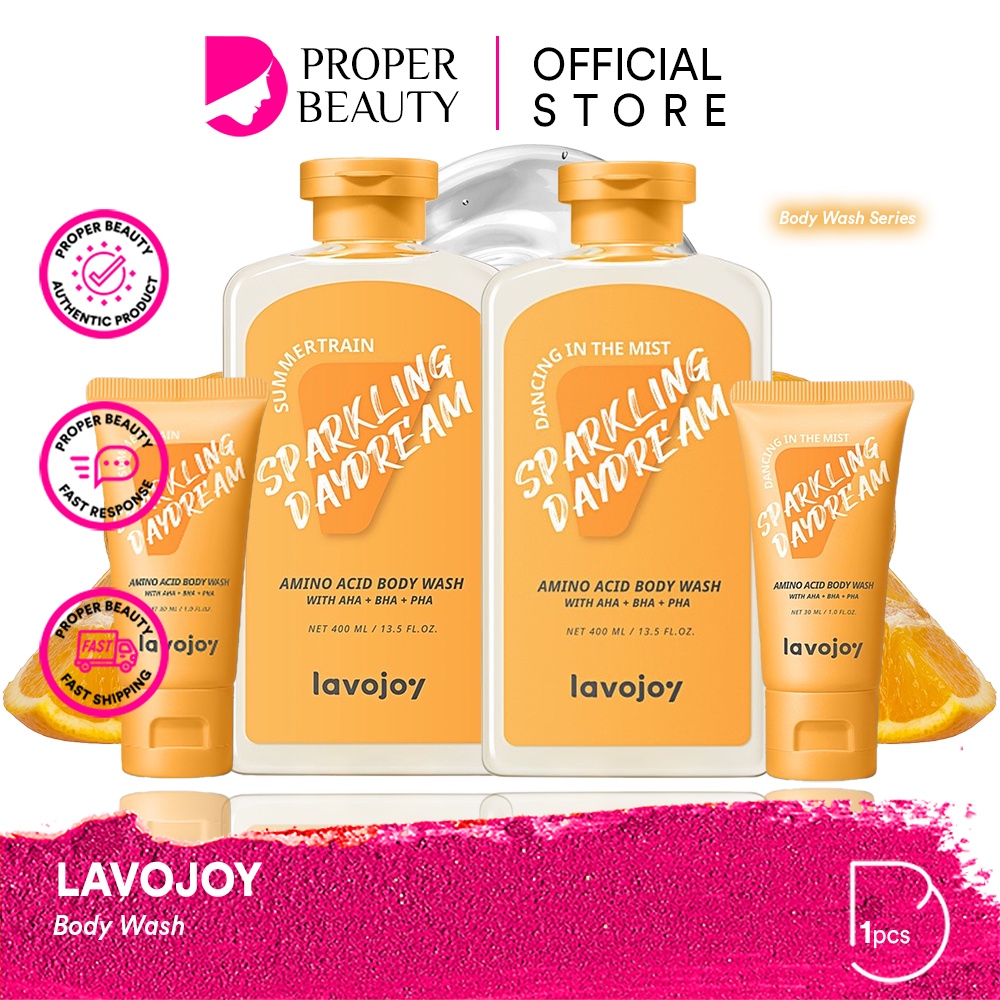 LAVOJOY Sparkling Daydream Body Wash Australia / Sabun Mandi 400ml 30ml 5ml Sachet / Amino Acid With AHA + BHA + PHA / Summertrain Dancing In the Mist / Polished Radiant Gently Cleanse / Skincare Skin Care Perawatan Kulit Tubuh / LVJ Lavo Joy Series Paket