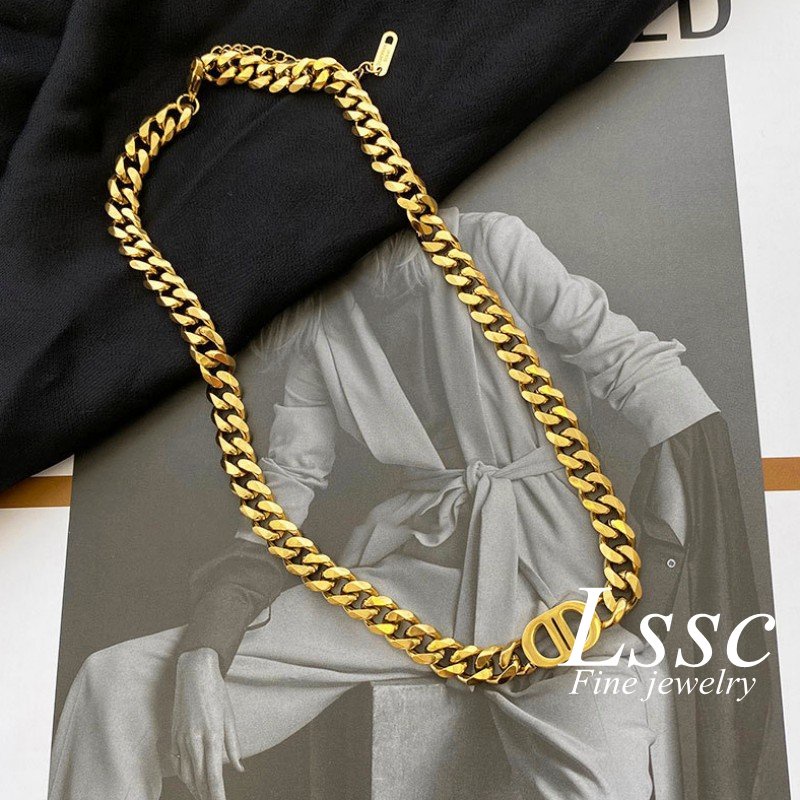 Kalung Titanium Huruf Anti Karat Trending Emas 18K Sisik Naga Vintage Aksesoris Wanita Fashion