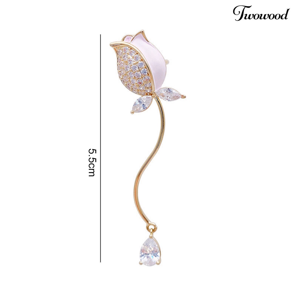 1pc Anting Klip Desain Bunga Tulip Aksen Berlian Imitasi Gaya Retro Untuk Hadiah