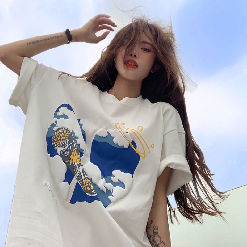AMBER Kaos Atasan Wanita Lengan Pendek Oversize Printed T-shirt Baju Wanita Kekinian Korean Style