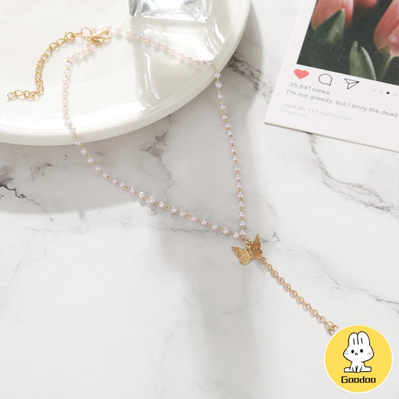 Retro Butterfly Pearl Kalung Lembut Gadis Kecil Cinta Liontin Kalung Rantai Klavikula -Doo -Doo