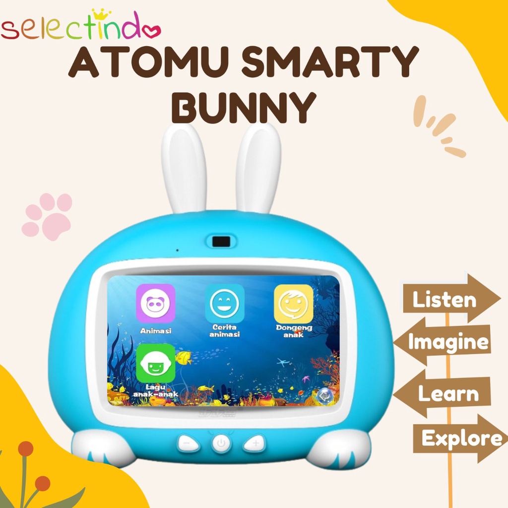 Atomu Smarty Bunny / Mainan Anak Karaoke / Video / Musik / Kartun / Drawing / Game / Edukasi / 7'' Touch Screen / USB Bisa