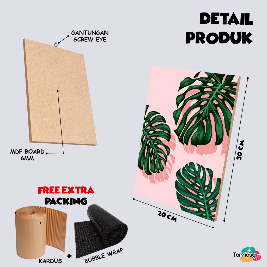 TENNESY HIASAN DINDING ABSTRAK DAUN 20x30CM  WALL DECOR PAJANGAN KAYU POSTER DEKORASI DINDING KAMAR RUMAH