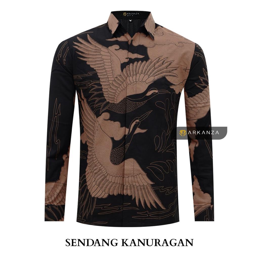 BATIK ARKANZA Kemeja Batik Pria Motif Burung Warna Hitam Lengan Panjang Slimfit Premium Casual Formal