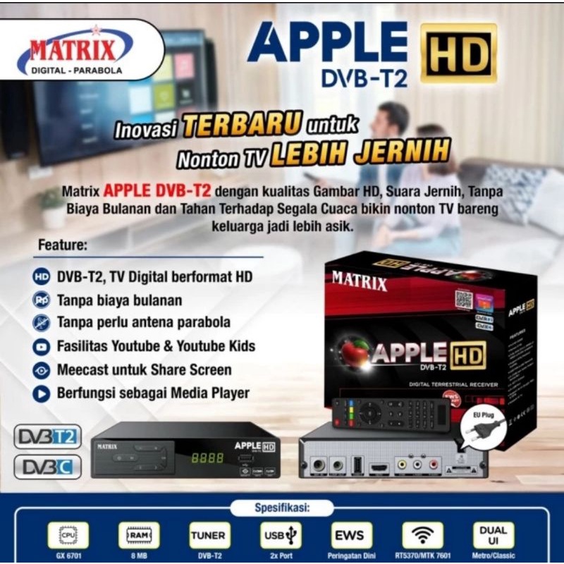 Set Top Box Receiver TV Matrix Apple HD Wifi Supprt Youtube Terbaru...!!!