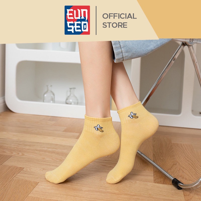 EUNSEO Kaos Kaki Ankle Cute Wanita Motif Banana Kaoskaki Pendek Fashion Korea Import