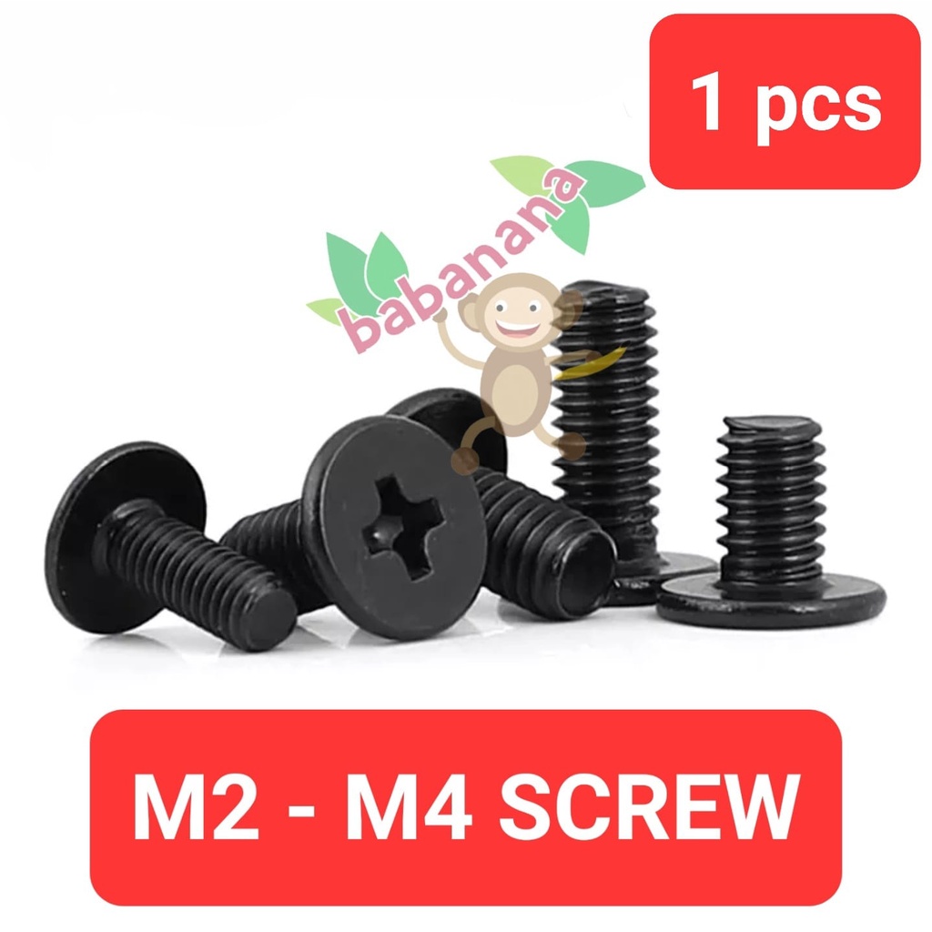 Screw Philips M2-M4 Flat Head Plus Hitam baut laptop sekrup rata