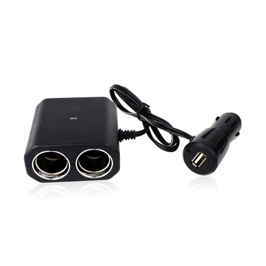 Colokan Api Smoking Mobil Cabang 4 + USB Car Cigarette Lighter Splitter