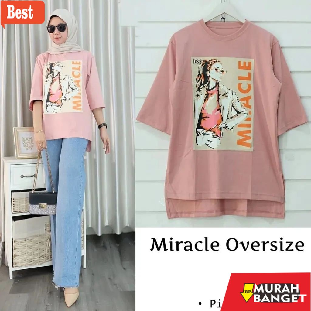 atasan wanita terbaru 2022 Miracle Oversize / Baju Atasan Sablon Cewek Dewasa Kekinian Bahan Combed 
