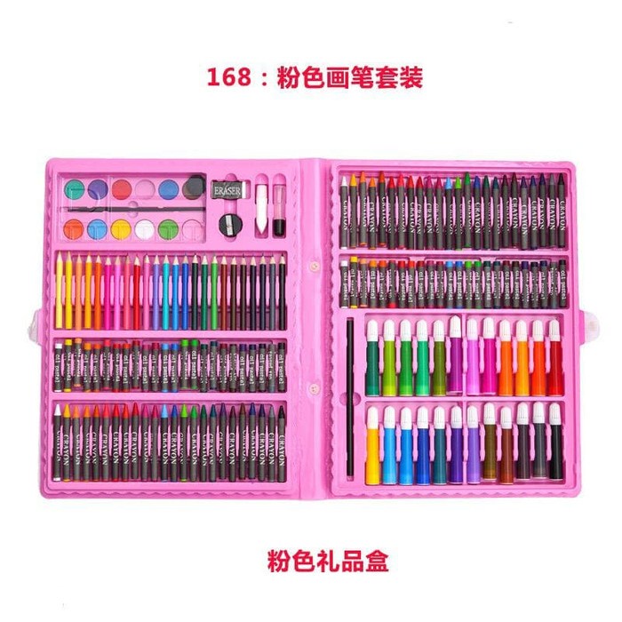 

[COD] 168pcs - Pensil rna, alat tulis set crayon, coloring set, krayon - PINK