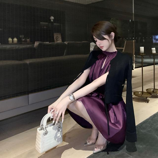 Suhao Original |Han Yujia Purple Halter Neck Strapless Dress Summer Girl Pure Desire Tie Pinggang Pinggang Satin High-end Sensasi Rok