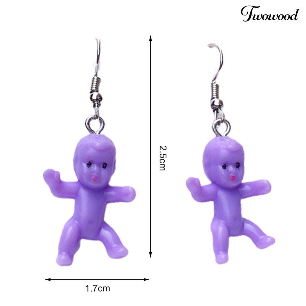 Twowood 1 Pasang Anting Kait Gantung Wanita Desain Boneka Bayi Mini Realistis Handmade Untuk Hadiah