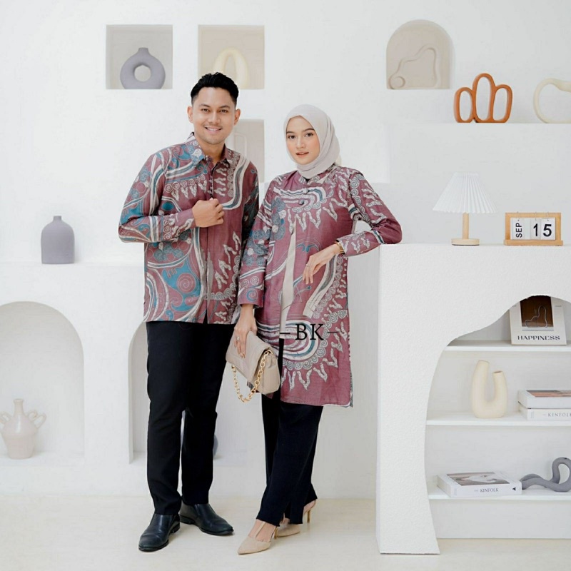 Batik Tunik Couple Modern Set Pakaian Couple Kemeja Batik Pria Batik Couple Dress Batik Baju Batik Couple