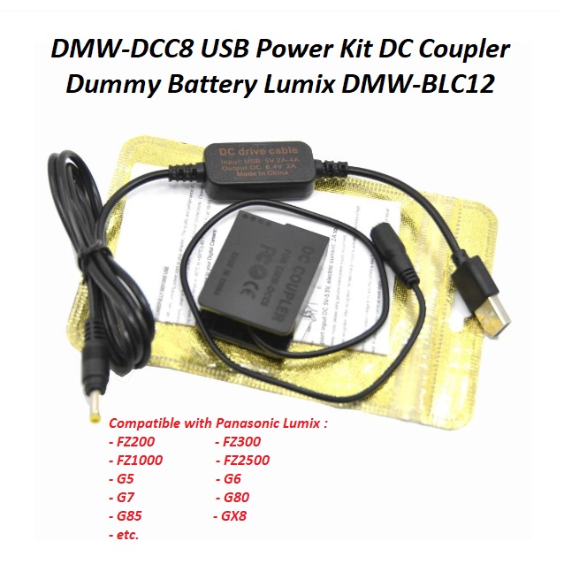DMW-DCC8 USB Power Kit DC Coupler Dummy Battery Lumix DMW-BLC12 G85 G7