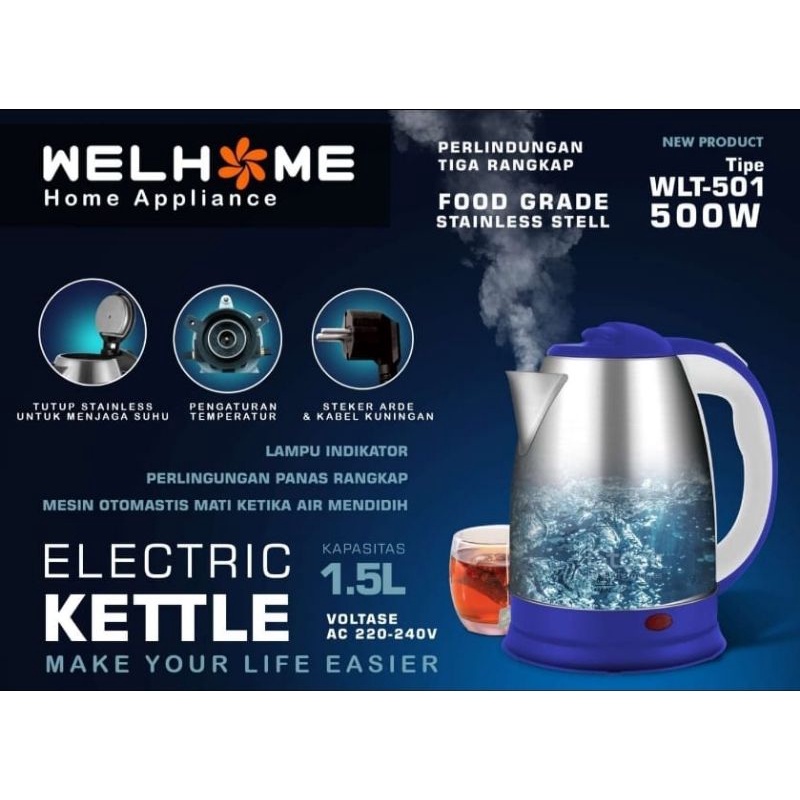 WELHOME Electric Kettle WLT-501 Teko Listrik Welhome WLT 501 Garansi resmi